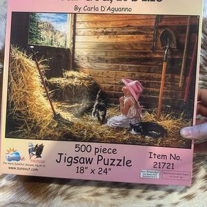 SunOut 500 Piece Jigsaw Puzzle - Girl in Barn with Animals